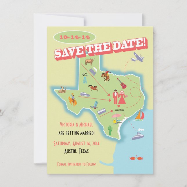 Invitation Destination de mariage Texas State, réservez la da (Devant)