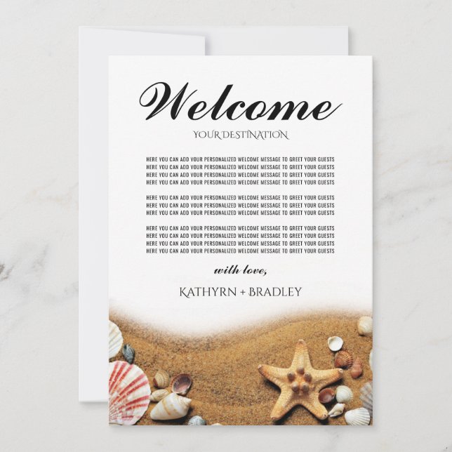 Invitation Destination de plage Starfish Bienvenue Mariage (Devant)