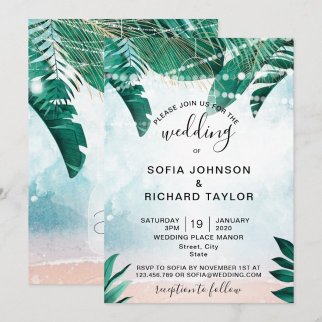 Invitation destination de plage tropicale été aquarelle mer (Devant / Derrière)