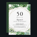 Invitation Destination géométrique Tropical 50th Birthday Par<br><div class="desc">Cette destination géométrique tropicale 50ème anniversaire invitation est parfait pour une fête d'anniversaire moderne. Le design se compose de palmiers verts aquarelés peints à la main et de feuilles de bananes soigneusement arrangés en de beaux bouquets,  ornant un cadre géométrique doré.</div>