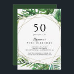 Invitation Destination géométrique Tropical 50th Birthday Par<br><div class="desc">Cette destination géométrique tropicale 50ème anniversaire invitation est parfait pour une fête d'anniversaire moderne. Le design se compose de palmiers verts aquarelés peints à la main et de feuilles de bananes soigneusement arrangés en de beaux bouquets,  ornant un cadre géométrique doré.</div>