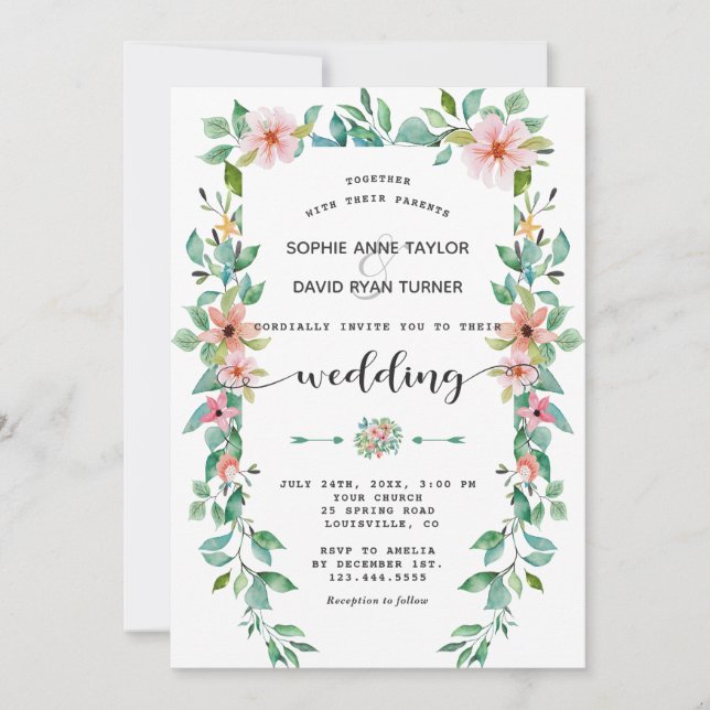 Invitation Destination Luau Tropical Floral Wreath Mariage (Devant)