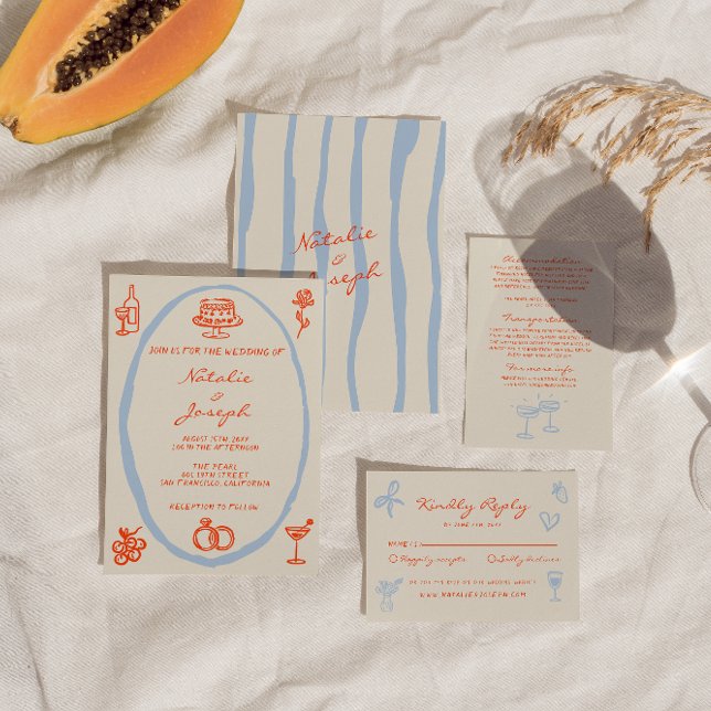 Invitation Destination Mariage Fantaisiste Dessinée à la Main (Créateur téléchargé)