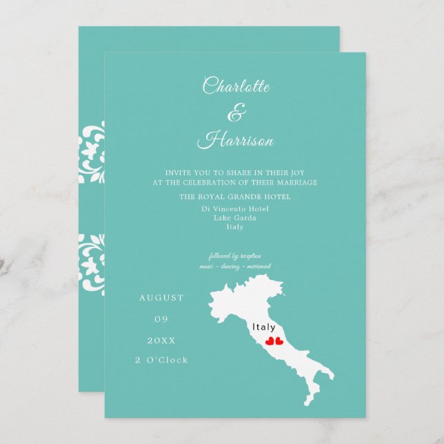 Invitation Destination Mariage Italie Europe (Devant / Derrière)