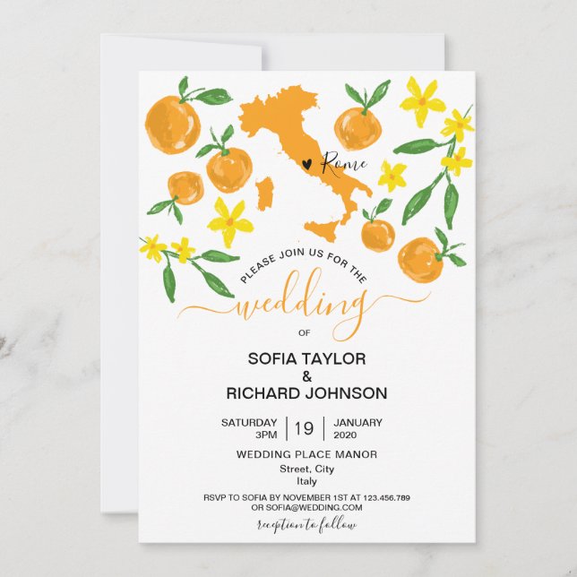 Invitation Destination mariage Italie Orange (Devant)
