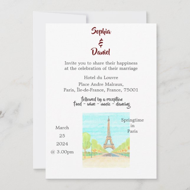 Invitation Destination mariage - Paris, France (Devant)