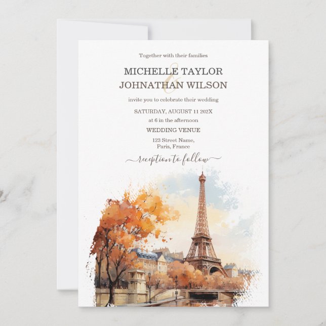 Invitation Destination Mariage Paris Tour Eiffel France (Devant)