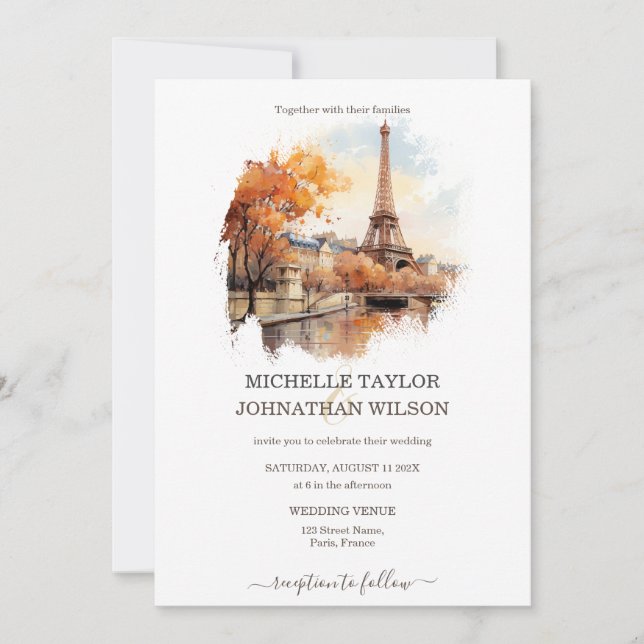 Invitation Destination Mariage Paris Tour Eiffel France (Devant)
