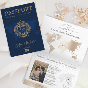 Invitation Destination Mariage Passport Gold Crest Italie