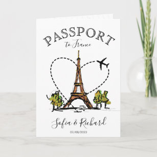 Invitation Destination mariage Passport Paris France Eiffel  