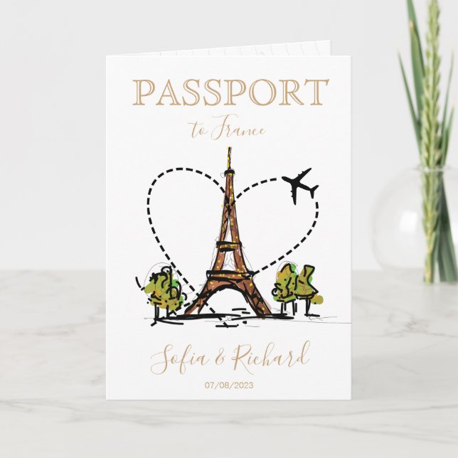 Invitation Destination mariage Passport Paris France Eiffel (Devant)