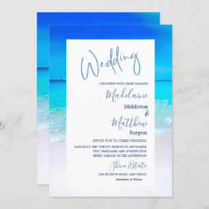 Invitation Destination Mariage Plage Océan Bleu Moderne