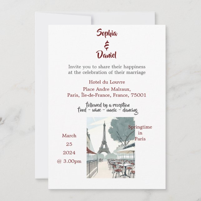 Invitation Destination mariage - Printemps à Paris (Devant)