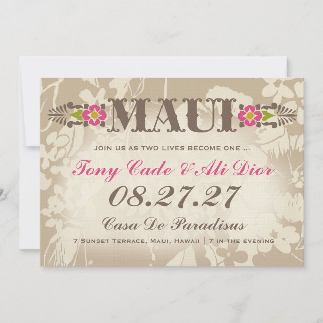 Invitation Destination MAUI Linen floral tropical (Devant)