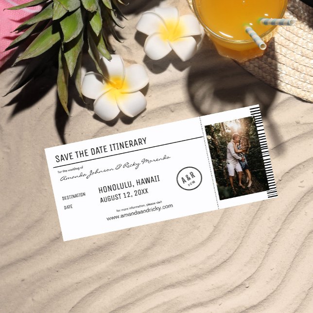 Invitation Destination noire et blanche avec photo Enregistre (Créateur téléchargé)