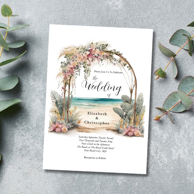 Invitation Destination Plage Floral Arc Botanique Mariage (Beach Wedding Destination Wedding Tropical Wedding Invitation Digital and or Printed)