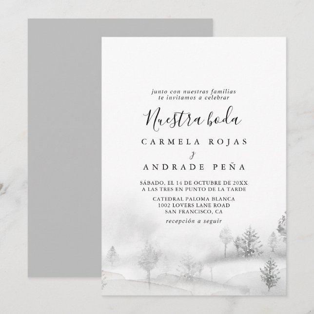 Invitation Destination Rustique Hiver Montagne Nuestra Boda (Devant / Derrière)