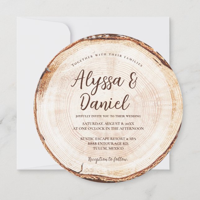 Invitation Destination Rustique Mariage forêt Bois Arrondisse (Devant)