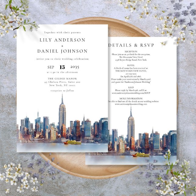 Invitation Destination Skyline New York Tout en un Mariage (New York Skyline Destination All In One Wedding Invitation)