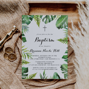 Invitation Destination Tropical Green Calligraphie Baptême