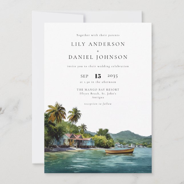 Invitation Destination Tropicale des Caraïbes Mariage Tout Co (Devant)