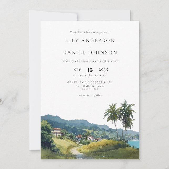 Invitation Destination tropicale des Caraïbes pour un mariage (Devant)
