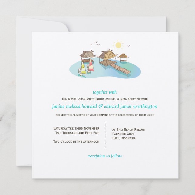 Invitation Destination Tropicale Wedding Beach Plage Planche  (Devant)