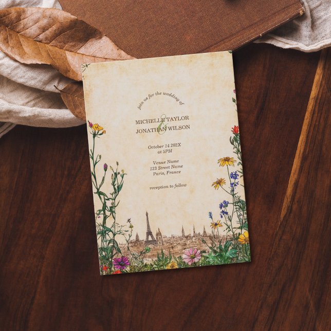 Invitation Destination vintage Paris Meadow Fleur sauvage (vintage paris wedding)