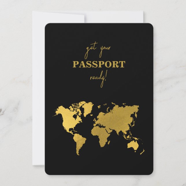 Invitation Destination Wedding World Passport Black Gold (Devant)