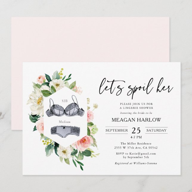 Invitation Détachons sa douche à lingerie florale (Devant / Derrière)