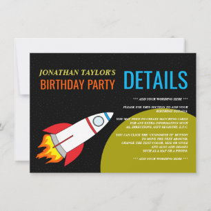 Invitation Détail d'anniversaire d'enfant de fusée spatiale v