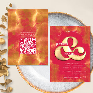 Invitation Détail de code QR de mariage magenta or élégant gr