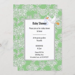 INVITATION DÉTAIL DE LACE VERTE BABY SHOWER EN STORE BLANC