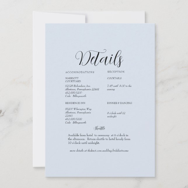 Invitation Détail de mariage bleu poussiéreux (Devant)