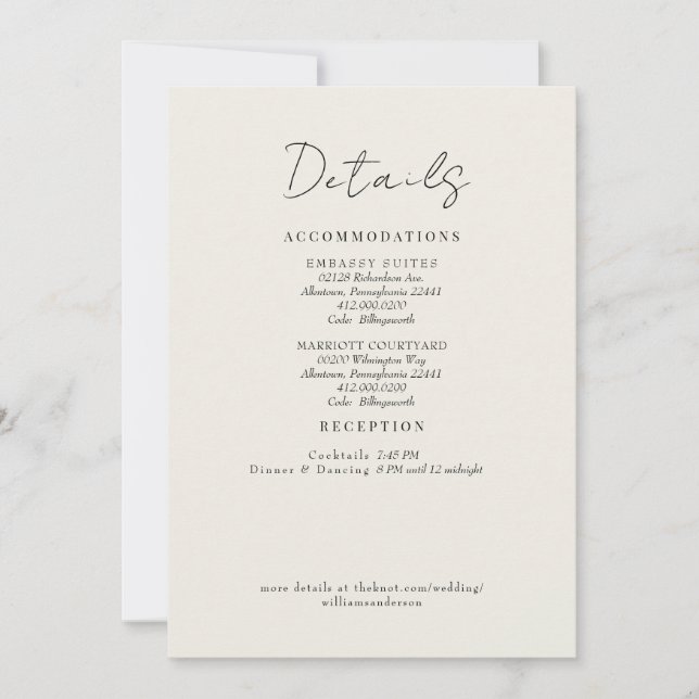 Invitation Détail de mariage Crème Enclosure Feuillage (Devant)
