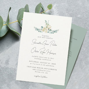Invitation Détail de mariage élégant au magnolia blanc et euc