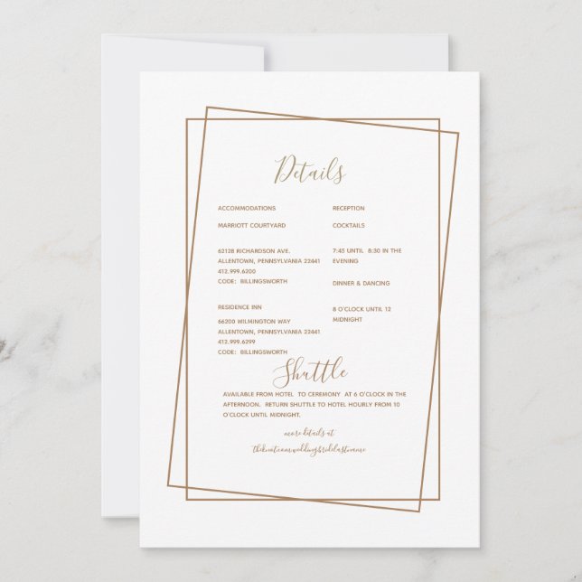 Invitation Détail de mariage formel Texte Or (Devant)