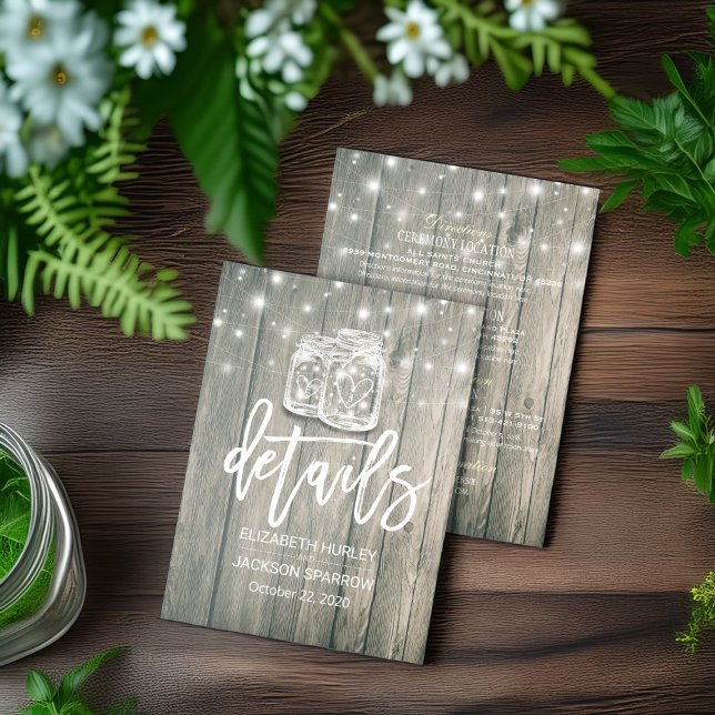 Invitation Détail de mariage Jarres de maçon en bois rustique (Créateur téléchargé)