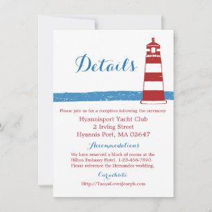 Invitation Détail de mariage Phare rouge Rayure bleue nautiqu