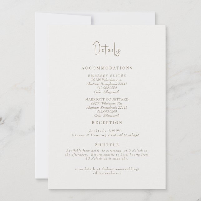 Invitation Détail de mariage simplement crème inclus dans l'e (Devant)