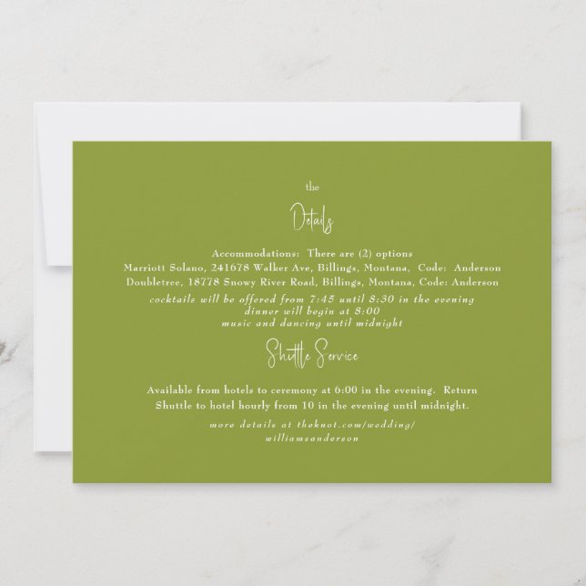 Invitation Détail de mariage vert  (Devant)