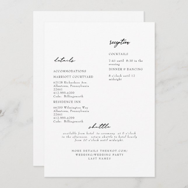 Invitation Détail du Mariage blanc simple et moderne (Devant / Derrière)