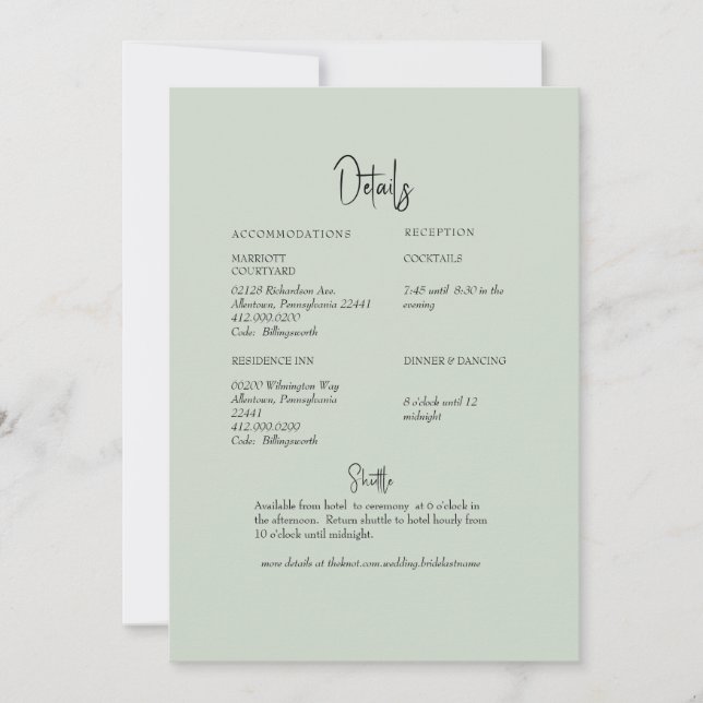 Invitation Détail du Mariage de l'option numérique Sage simpl (Devant)