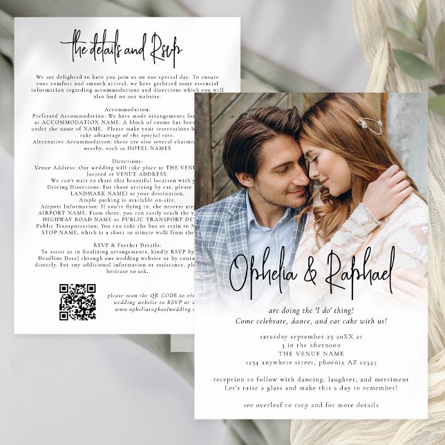 Invitation Détail du script de photo QR RSVP Mariage tout en  (Front and back view)