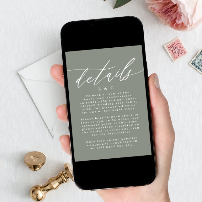 Invitation Détail numérique moderne blanc et vert Sage (click the instant download option)