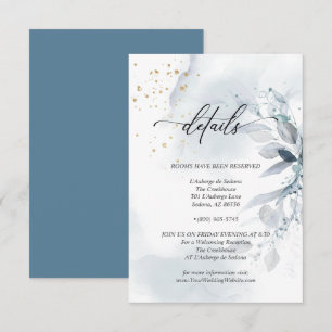 Invitation Détails 2 Élégant Feuillage Aquarelle Bleu Poussié