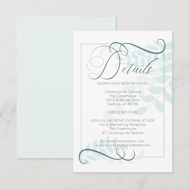Invitation DÉTAILS | Accents Jade Green Feuilles de Monnaie W (Devant / Derrière)
