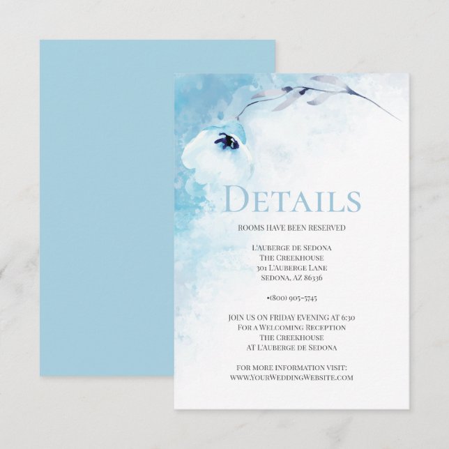 Invitation DÉTAILS | Aquarelle bleu pâle (Devant / Derrière)