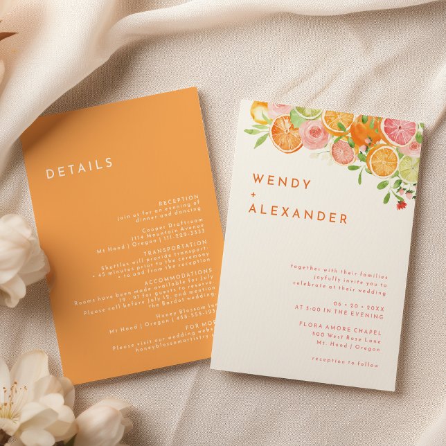 Invitation Détails d'aquarelle de citrus pour un mariage tout (Créateur téléchargé)