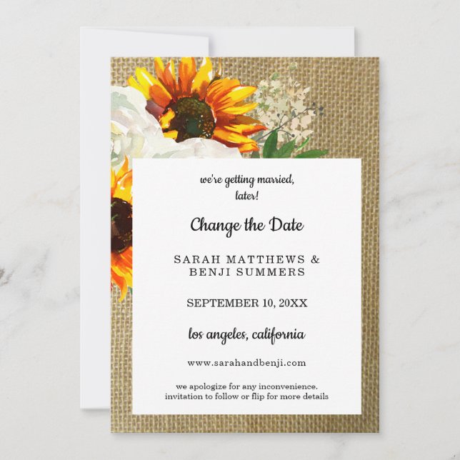 Invitation Détails de changement de date de fleurs de tournes (Devant)